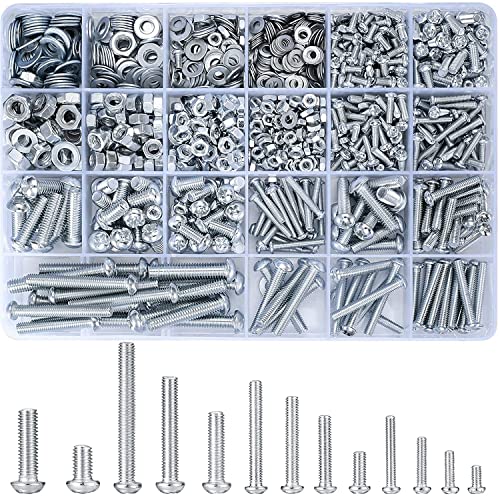 wugongshan 1080 Pcs Screws Bolts and Nuts Assortment Kit, Metric Machine Screws and Nuts and Bolts and Flat Washers, M3/M4/M5/M6 Phillips Slotted Pan Head Hex Bolts and Nuts Sets - 900g/16 Size