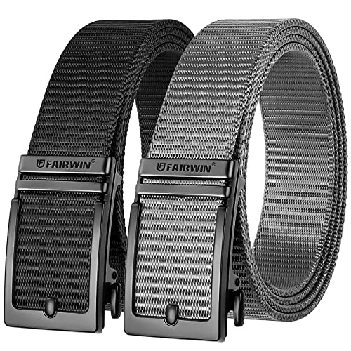 FAIRWIN Ratchet Belt 2 Pack Golf Belts for Men Adjustable Designer Western Mens Belts for Jeans Automatic Slide Buckle Black