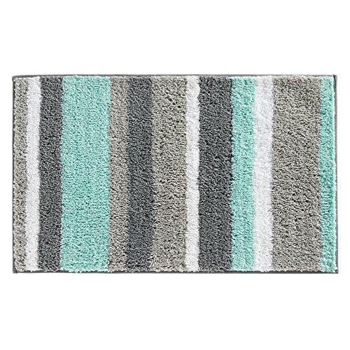 iDesign Stripz Bath, Machine Washable Microfiber Accent Rug for Bathroom, Kitchen, Bedroom, Office, Kid's Room, 21' x 34', Mint and Gray