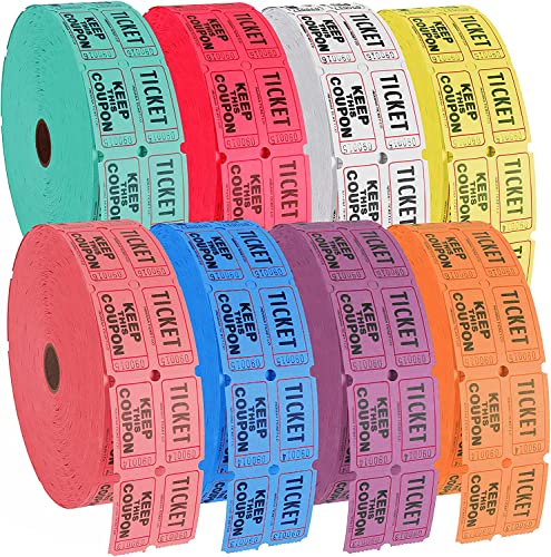 Double Roll Raffle Event Tickets - Full Set of 8 Colors (8 Rolls of 2000 Tickets Each)