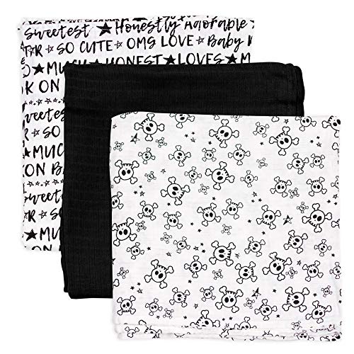 HonestBaby 3-Pack Organic Cotton Swaddle Blankets, Tossed Skulls, One Size