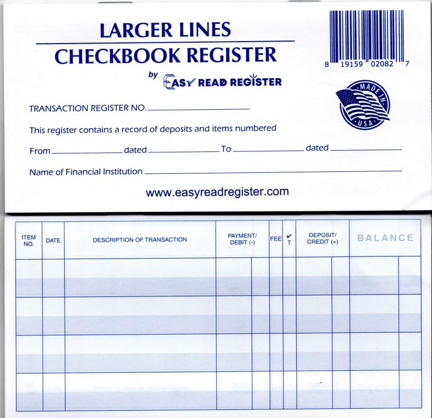 Larger Lines Check Registers, Made in The USA, for Personal Checkbook - Low Vision Easy to Read (23-24-25 Calendars, 10)