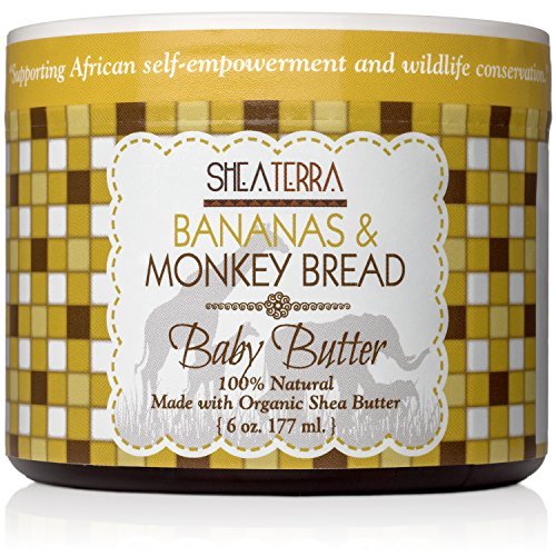 Shea Terra Organics Mama and Baby Collection | Bananas & Monkey Bread Baby Butter | Non Toxic All Natural Emollient with Baobab and Shea Butter for Cradle Cap, Rashes, Diaper Area and Dry Skin – 6oz