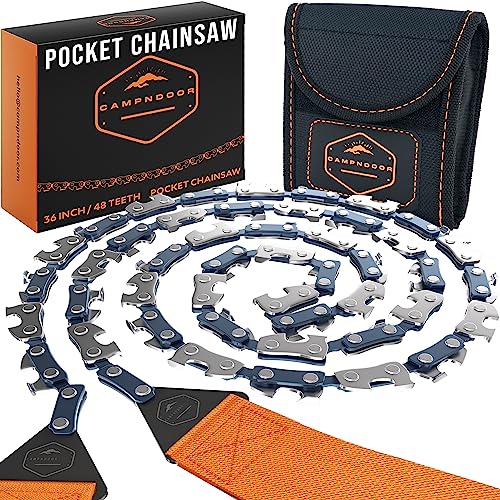 CAMPNDOOR Pocket Chainsaw 36 Inch - 65Mn Heavy Duty Steel - 48 Teeth Hand Chainsaw - Camping Saw - Survival Saw - Backpacking Gear - Wire Saw - Rope Saw - Camp Saw