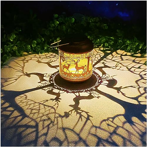 Deer Solar Lanterns Outdoor Waterproof Hanging Solar Lights Deer Gifts for Women Men Metal Decorative LED Lanterns for Yard, Patio, Lawn, Tabletop, Pathway, Landscape, Garden Decor