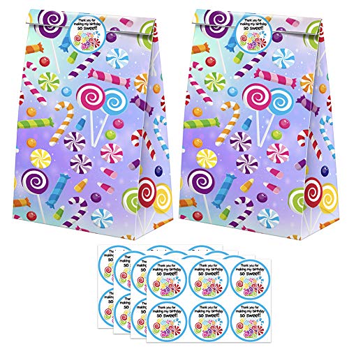Candyland Goodie Bags-24 Pcs Candy Party Favors Bags with Stickers, Candy land Goody Gift Treat Bags Candyland Themed Birthday Party Supplies