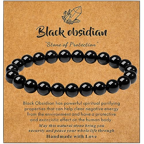 MAIBAOTA Black Obsidian Bracelet for Women Men, Healing Crystal Bracelet, 8 mm Natural Stone Black Bracelet, Crystal Jewelry Gifts for Mom, Mothers Day Gifts, Round Gemstone Beaded Bracelets