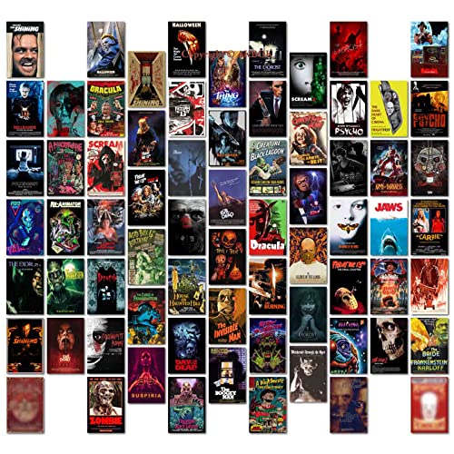 70PCS Vintage Horror Movie Wall Collage Kit,Creepy Classic Horror Movie Posters Aesthetic Pictures Horror Decor for Home Man Cave Dorm Wall Decor 4×6 Inches