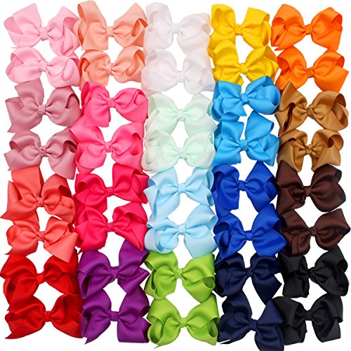 CÉLLOT 40 Pieces 4.5 Inch Hair Bows for Girls Clips Grosgrain Ribbon Boutique Hair Bow Alligator Clips For Girls Teens Toddlers Kids in Pairs