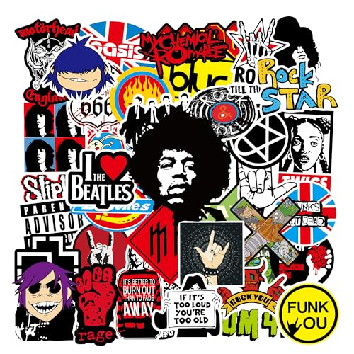 100 Pcs Rock Band Stickers Pack, Punk Rock and roll Stickers,Classic Music Stickers for Guitar Water Bottles Laptop Phone Skateboard Luggage,for Teens Boys Girls Adults