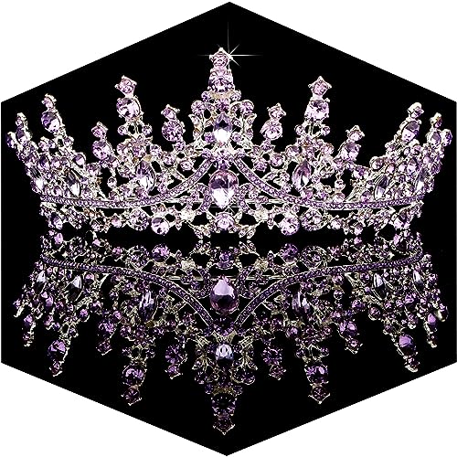TOBATOBA Tiaras for Women, Purple Crystal Tiara Crowns for Women, Wedding Tiara for Bride Queen Crown, Royal Princess Quinceanera Headpieces for Birthday Prom Pageant Halloween Cosplay Accessories