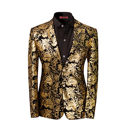 Men's luxury Casual Dress Suit Slim Fit Stylish Blazer Golden Medium
