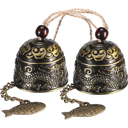Chuangdi 2 Pieces Fengshui Bell Vintage Dragon Bell Fengshui Wind Chimes Good Luck Hanging Bell for Home Garden Good Luck Blessing Patio Yard Indoor Outdoor Front Door Decorations