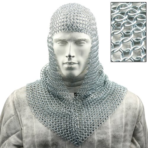Armory Replicas Medieval Chainmail Coif Armor, Stainless Steel, 18.75 Inches Silver
