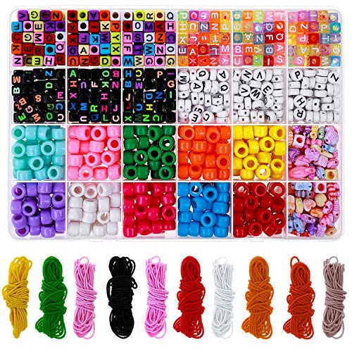 Bead Bracelet Making Kit, Shynek Bead Friendship Bracelets Kit with Pony Beads Letter Beads Charm Beads and Elastic String for Bracelet and Jewelry Making Rainbow Colors