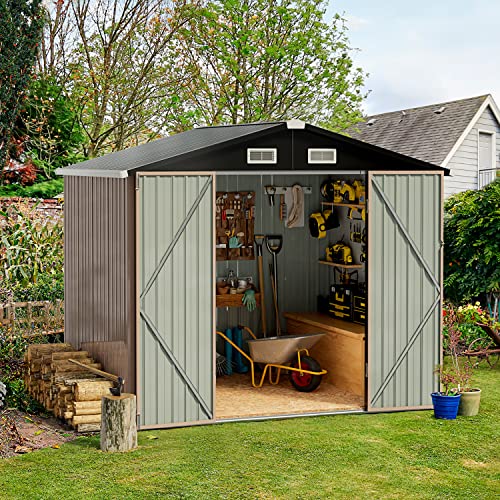 Aoxun Outdoor Storage Shed, 6.4x4 FT, Garbage Can,Outdoor Metal Shed for Tool,Garden,Bike, Brown