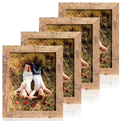 iRahmen 4 Pack 8x10 Picture Frame Rustic Brown Set with High Definition Glass Photo Frames for Desktop Display and Wall Mounting.