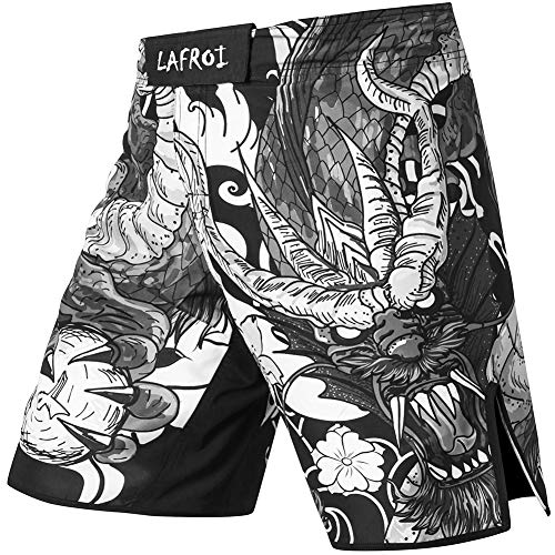 LAFROI Mens MMA Cross Training Boxing Shorts Trunks Fight Wear with Drawstring and Pocket-QJK01(Dragon,LG)