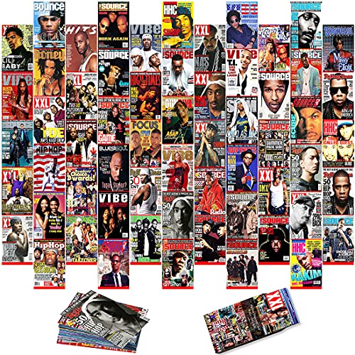 60 Pcs Print Hip Hop/Rap Wall Collage Kit | Music Posters for Room Aesthetic | Unique Retro Magazines Album Covers Printed Photos | Aesthetic Poster | Rapper Posters