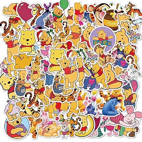 Winnie The Pooh Stickers| 50pcs PVC Waterproof Cute Disney Vinyl Decals Stickers Piglet Eeyore Pooh Bear Tigger Stickers Gift for Teen Boy and Girls DIY Laptop Notebook Water Bottle Suitcases Phone