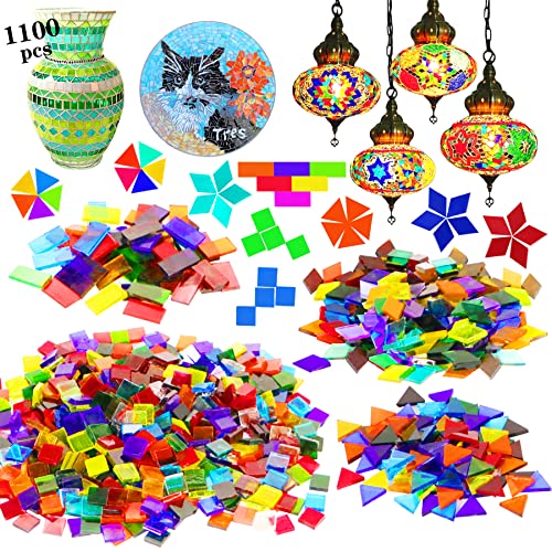 Csdtylh 1100 Pcs Mosaic Tiles, Glass Mosaic Tiles for Crafts Bulk, Stained Mosaic Glass Pieces, Mosaic Supplies for Home Decoration, Art Crafts, DIY Projects, Transparent (Mixed Shape)