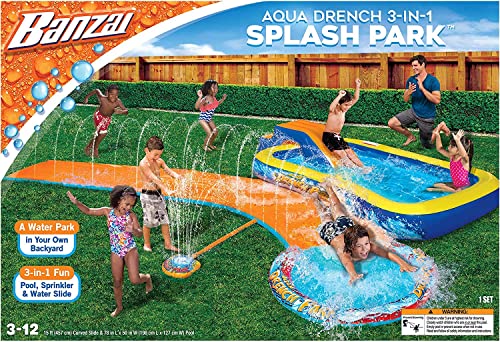 BANZAI Aqua Drench 3-in-1 Splash Park, Multi