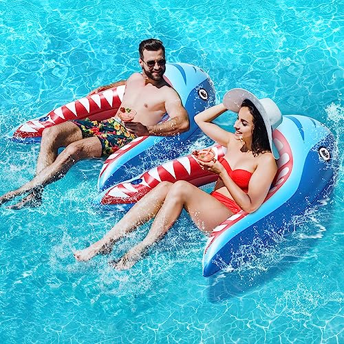 SKBANRU 2 Pack Pool Floats Adult Size, Pool Lounger with Cup Holder, Inflatable Floats for Swimming Pool
