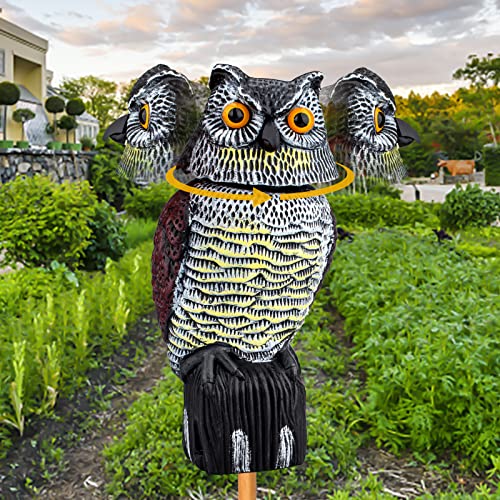 Owl Decoy to Scare Birds Squirrels,Plastic Owl Decoy to Scare Birds Away,Motion Activated Owl Decoy with 360 Rotating Head,Garden Owls to Frighten Birds for Outdoor Garden Yard