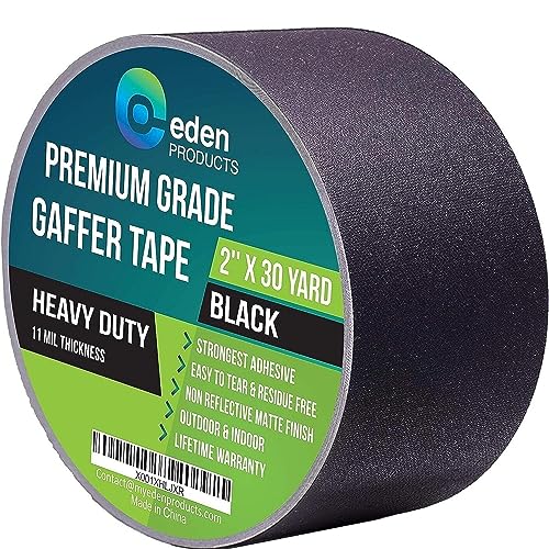 EdenProducts Professional Grade Gaffer Tape 2' x 30 Yards, Floor Tape for Electrical Cords Cable Tape, Non-Reflective Matte Finish Gaff Tape, No Residue Multipurpose Black Gaffers Tape 2 inch