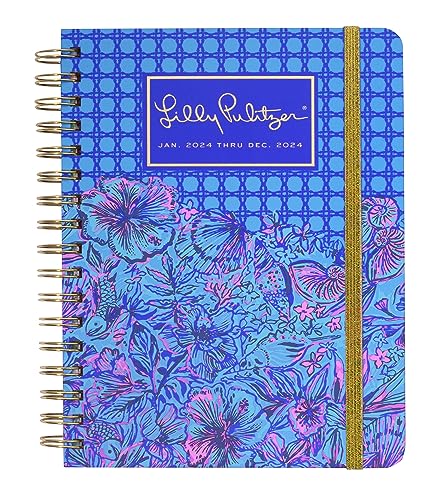 Lilly Pulitzer Daily Planner 2024, Large Agenda Dated January 2024 - December 2024, Weekly Planner with Monthly Calendar, Stickers, Pockets, & Spiral Binding, Hardcover Cute Planner, Shells n Bells