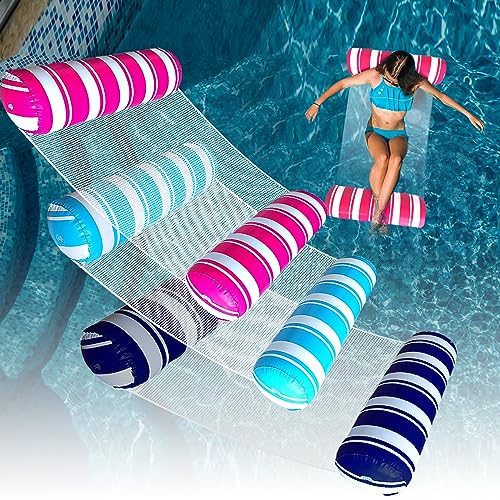3 Pack Inflatable Pool Floats Adult Size Water Hammock,Floats for Swimming Pool,4-in-1 Multi-Purpose Pool Floating Toys,Pool Rafts Lounge Chairs Floaties,for Adults Vacation Fun and Rest