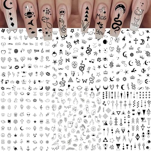 Bilizar 6 Sheets Self-Adhesive Snake Heart Moon Star Nail Art Sticker Decals, Abstract Lady Face Nail Stickers for Women DIY Manicure Decorations, Geometric Triangle Arrow Nail Decals Accessories Tip