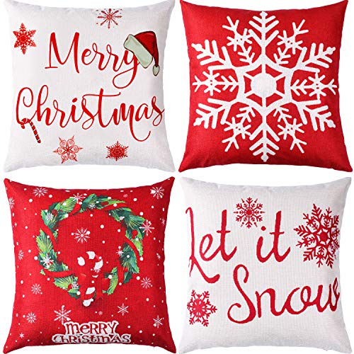 Jetec Christmas Cushion Covers 18x18 Inch 4 Pieces Standard Christmas Pillow Cases Pillow Covers for Indoor Christmas Decorations (Eye-catching Color)