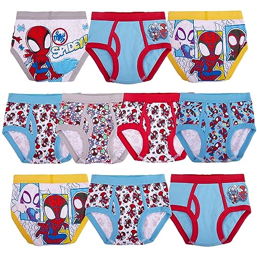 Marvel Boys Toddler Spiderman and Superhero Friends 100% Combed Cotton Underwear Multipacks With Iron Man, Hulk & More, 10-Pack Spidey ONLY Brief, 2-3T