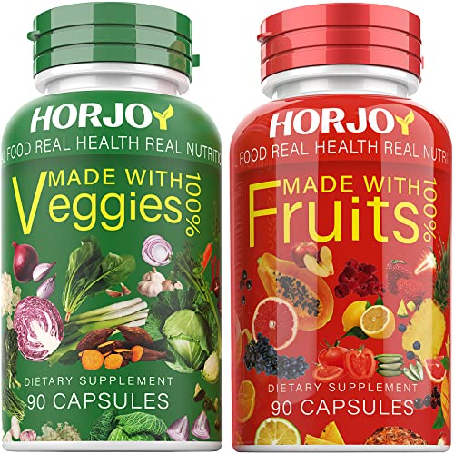 HORJOY Nature Fruits and Veggies/Vitamins Supplements Dietary Nutritional Balance 90 Fruit and 90 Veggie Capsules