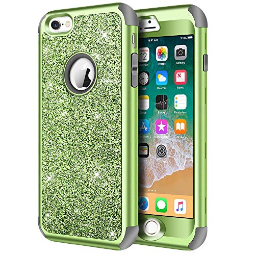 Hython Compatible with iPhone 6/6s Case, Heavy Duty Full-Body Defender Protective Case Bling Glitter Sparkle Hard Shell Hybrid Shockproof Rubber Bumper Cover for iPhone 6 and 6s 4.7-Inch, Green
