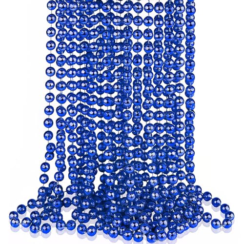 Bulk Blue Metallic Bead Necklaces - 30' (Pack Of 48) - Durable Plastic Bead Party Accessory For Events, Celebrations & Festivities