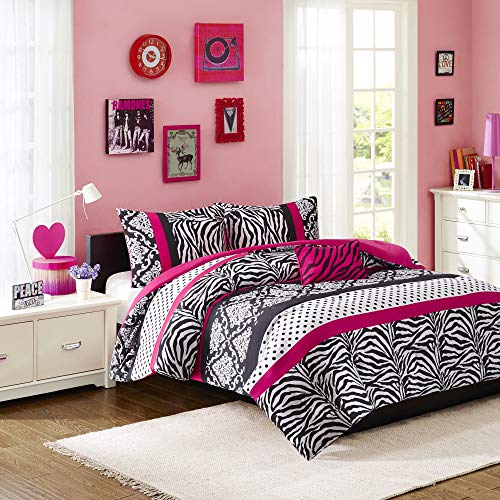 Mi Zone Comforter Set Fun Bedroom Décor - Modern All Season Polka Dot Print, Vibrant Color Cozy Bedding Layer, Matching Sham, Decorative Pillow, Twin/Twin XL, Zebra Pink 3 Piece