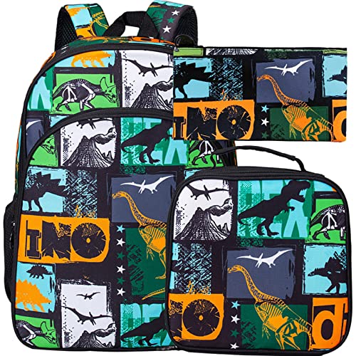 CCJPX Boys Backpack, 16” Kids Dinosaur Preschool Bookbag and Lunch Box for Kindergarten Elementary