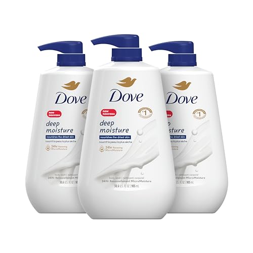 Dove Body Wash with Pump Deep Moisture For Dry Skin Moisturizing Skin Cleanser with 24hr Renewing MicroMoisture Nourishes The Driest Skin, 30.6 Fl Oz (Pack of 3)