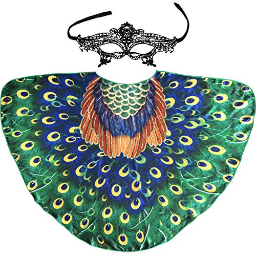 Flying Childhood Bird Dance Wings for Adults Peacock Costume Cape Shawl for Women Dress Up Fairy Ladies for Halloween with Masquerade Lace Mask