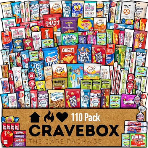CRAVEBOX 110ct Snack Box Snacks Variety Pack for Adults - Gift Basket - Spring Finals