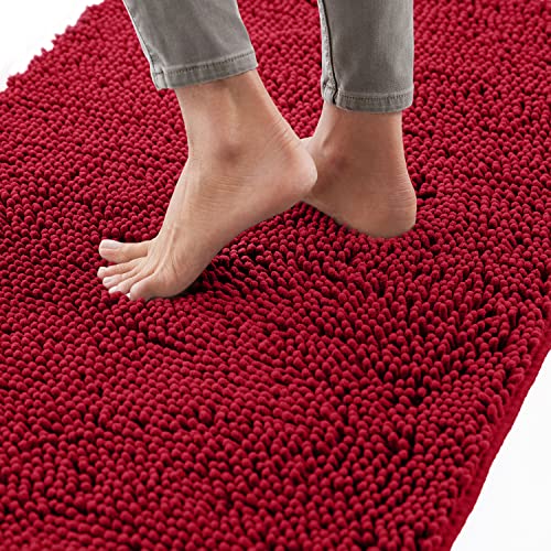 Gorilla Grip Bath Rug 24x17, Thick Soft Absorbent Chenille, Rubber Backing Quick Dry Microfiber Mats, Machine Washable Rugs for Shower Floor, Bathroom Runner Bathmat Accessories Decor, Red