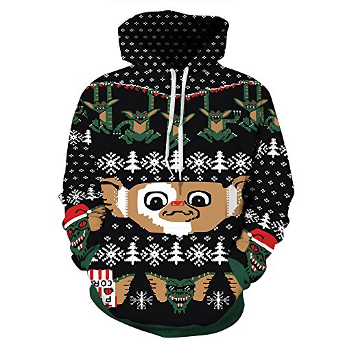 Grace's Secret Couple 3D Santa Print Ugly Christmas Kangaroo Pocket Sweatshirt Hoodies Pullover Elf XXL