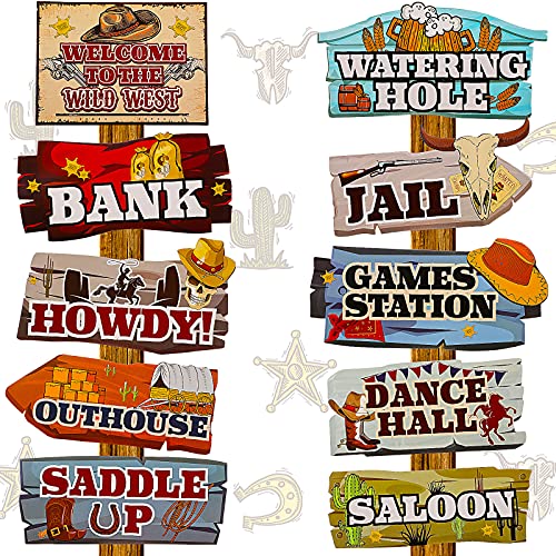 Jetec 20 Pieces Western Party Directional Sign Western Cowboy Theme Wild West Party Large Yard Sign Cowboy and Cowgirl Party Decor Welcome Outdoor Wall Sign Party Supplies Photo Props (Retro Color)