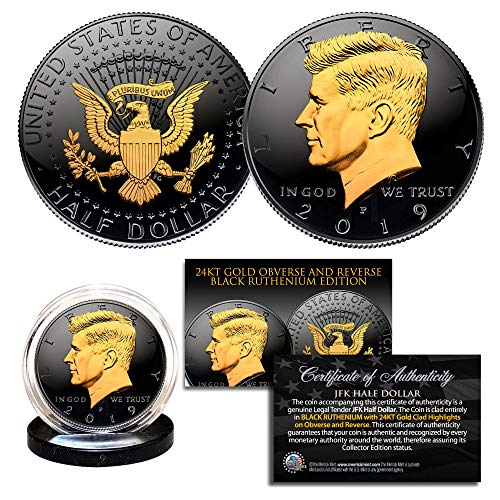 2019 Black Ruthenium JFK Half Dollar U.S. Coin 2-Sided 24K Gold (P-Mint)