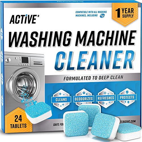 Washing Machine Cleaner Descaler 24 Pack - Deep Cleaning Tablets For HE Front Loader & Top Load Washer, Septic Safe Eco-Friendly Deodorizer, Clean Inside Drum and Laundry Tub Seal - 12 Month Supply