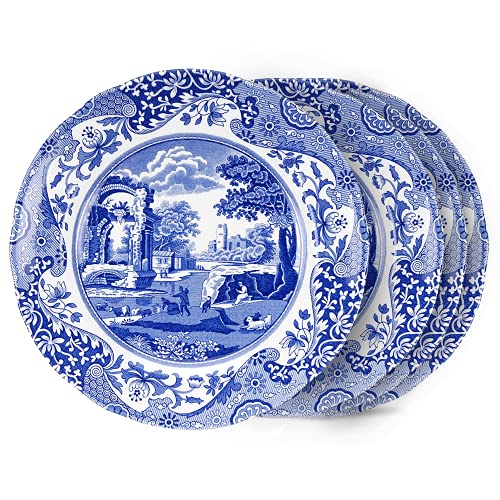 Spode Blue Italian Salad Plates Set of 4, 7.25”, Fine Earthenware, Made in England, Dishwasher Safe