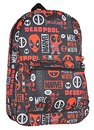 Marvel Deadpool Backpack Merc With A Mouth Verbiage All Over Print Laptop Travel Backpack