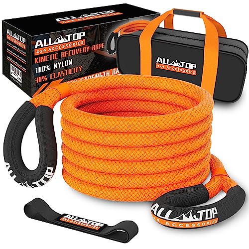 ALL-TOP Kinetic Recovery Rope, 48000 Lbs (1in x 30ft Orange) Extreme Duty 30% Elasticity Energy Snatch Strap for 4x4 Offroad Vehicle